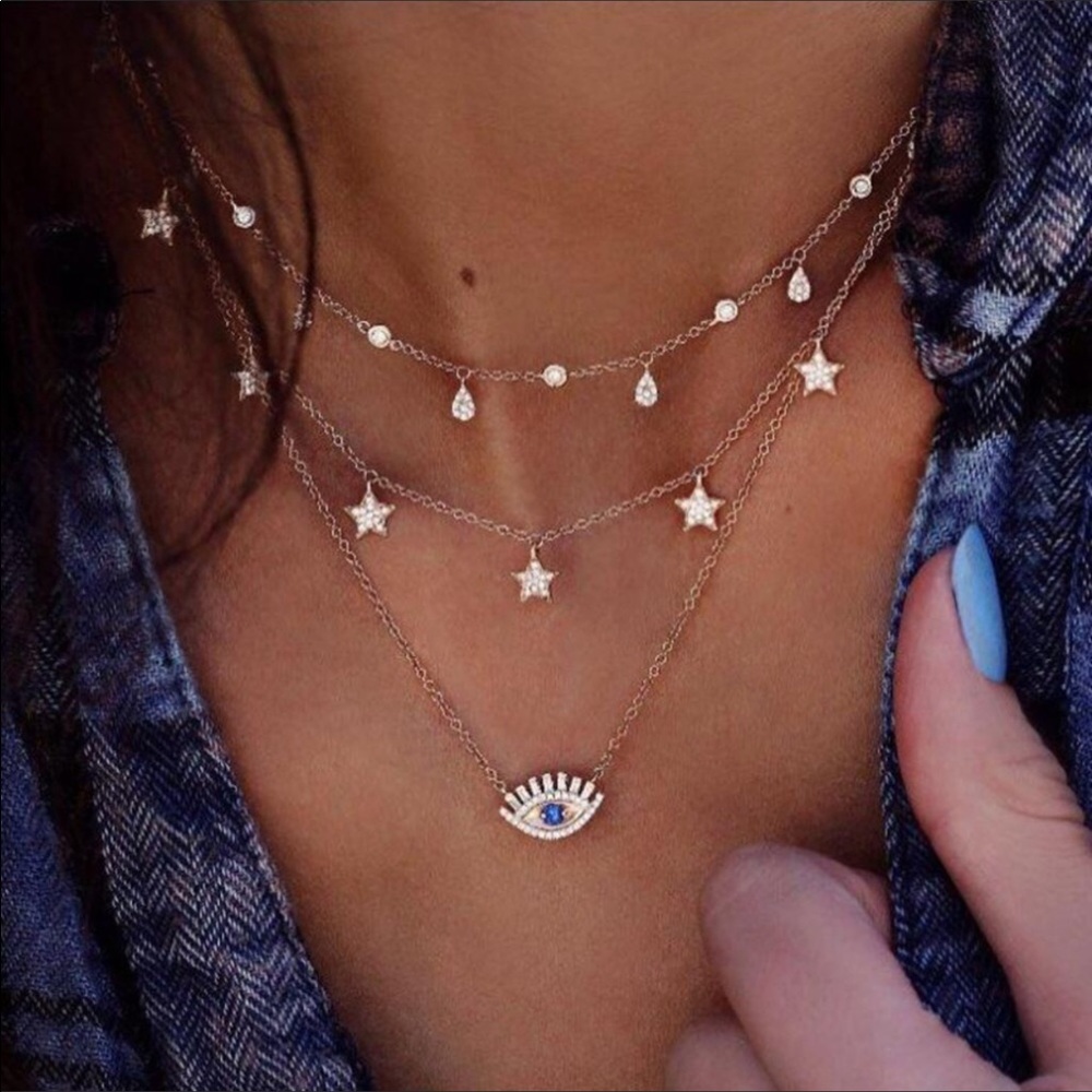 SOLD..3 Layered Crystal Star Eye Necklace..SOLD